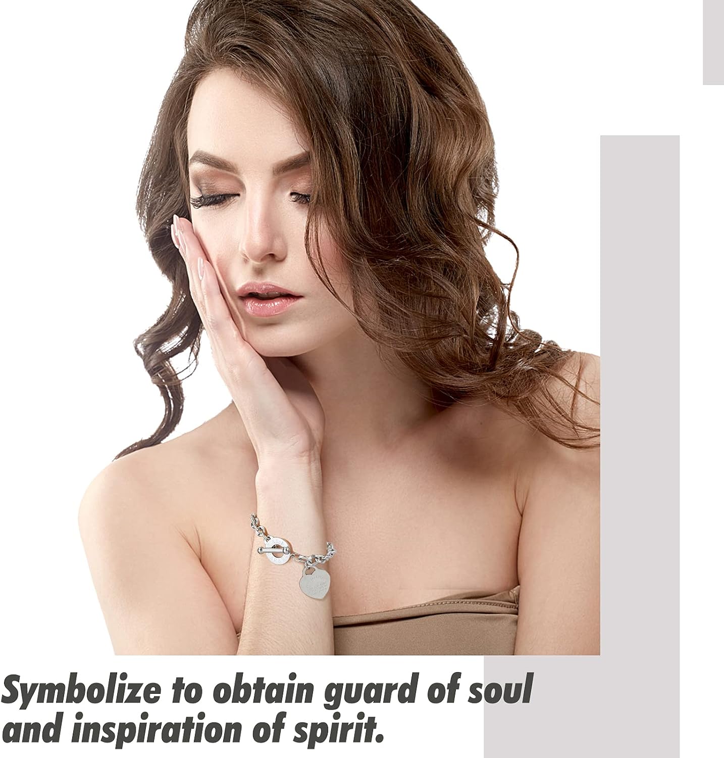 Detalle de Emibele Charme-Armband mit Gravur aus Edelstahl (Herz-Motiv, OT-Schnalle) für Damen & Mädchen