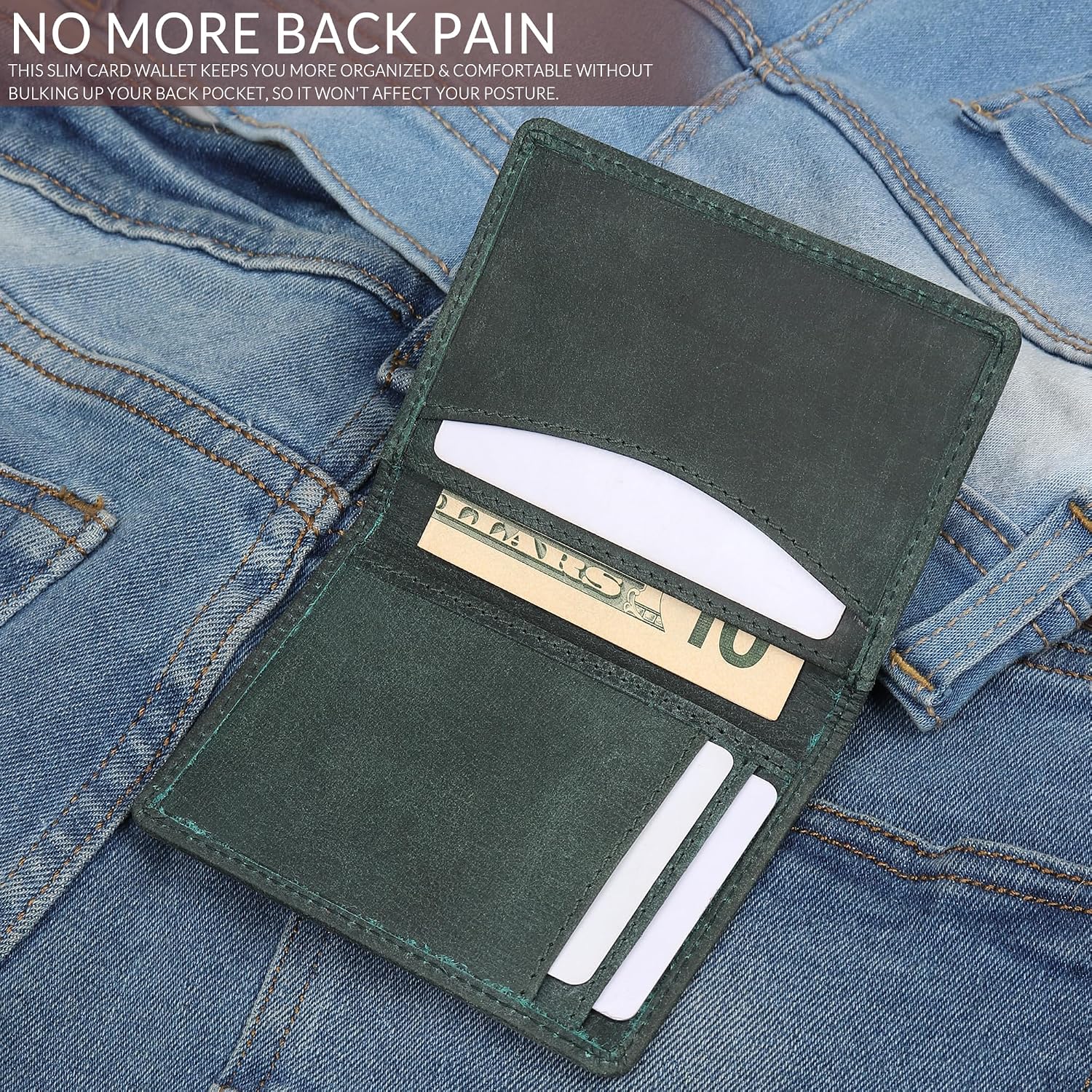 Detalle 2 de FOXHACKLE full-grain leather credit card wallet (RFID blocking) – slim bifold card holder