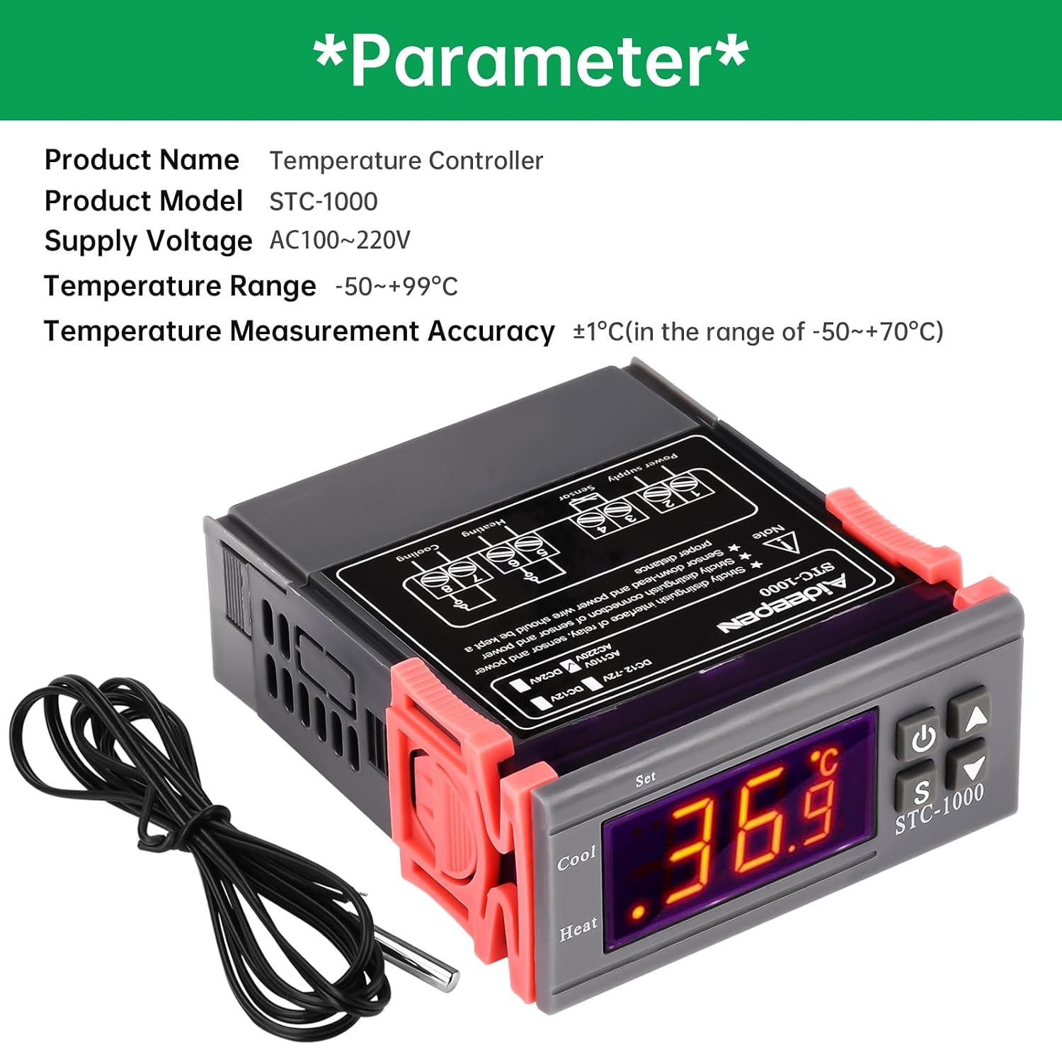 Thumbnail 6 de Aideepen STC-1000 temperatuurregelaar voor verwarmen en koelen, AC 110–220 V