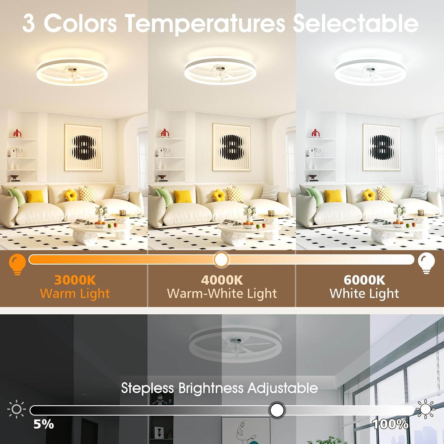 Thumbnail 1 de NIORSUN Ceiling Fans with Lights and Remote: 6 Speeds, 3 Colour Temperatures, Dimmable LED Light for Quiet, Modern Living Spaces