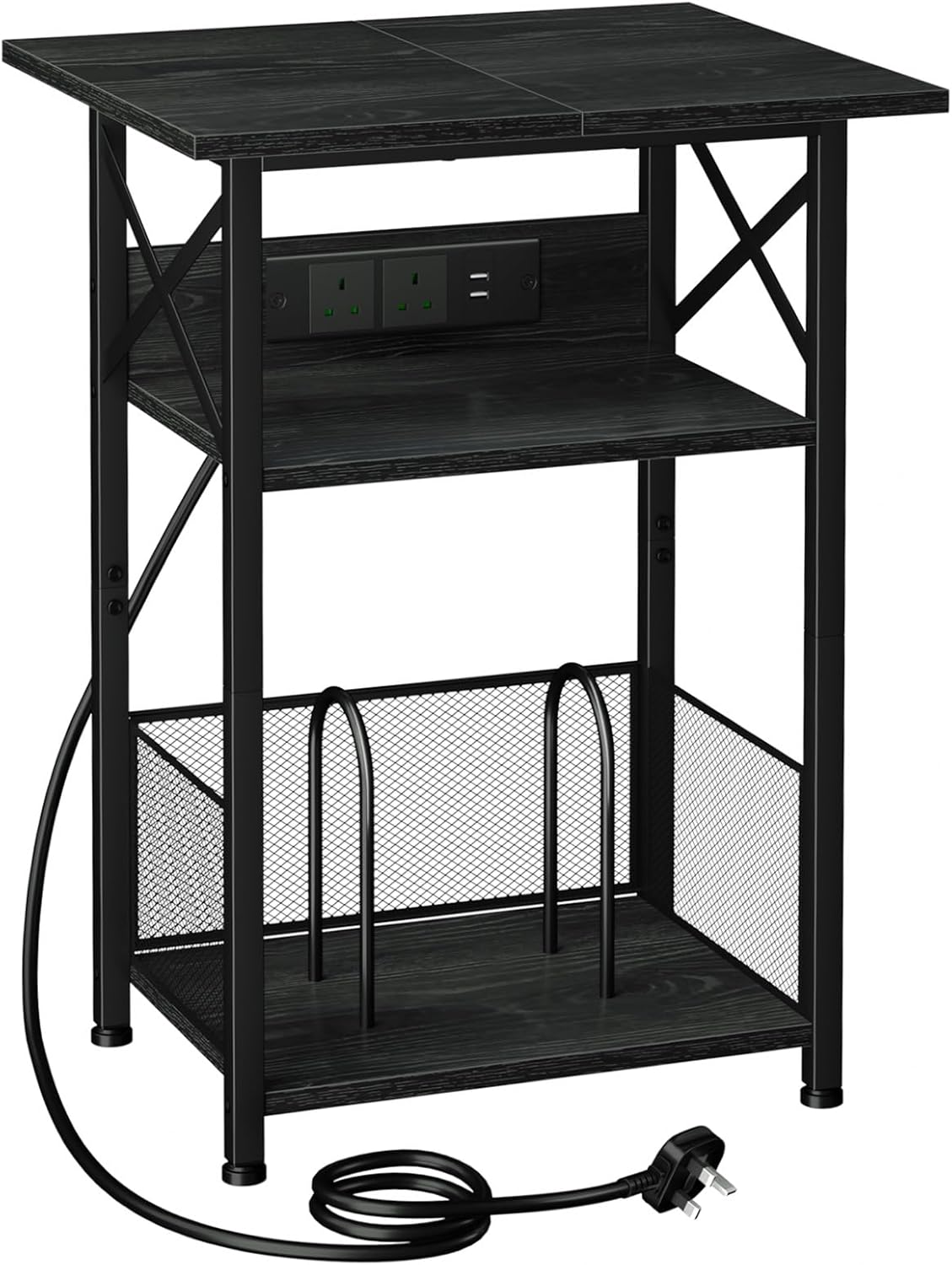 AMHANCIBLE HETCD012BK-1 Record Player Stand with Charging Station (3-tier bedside table)