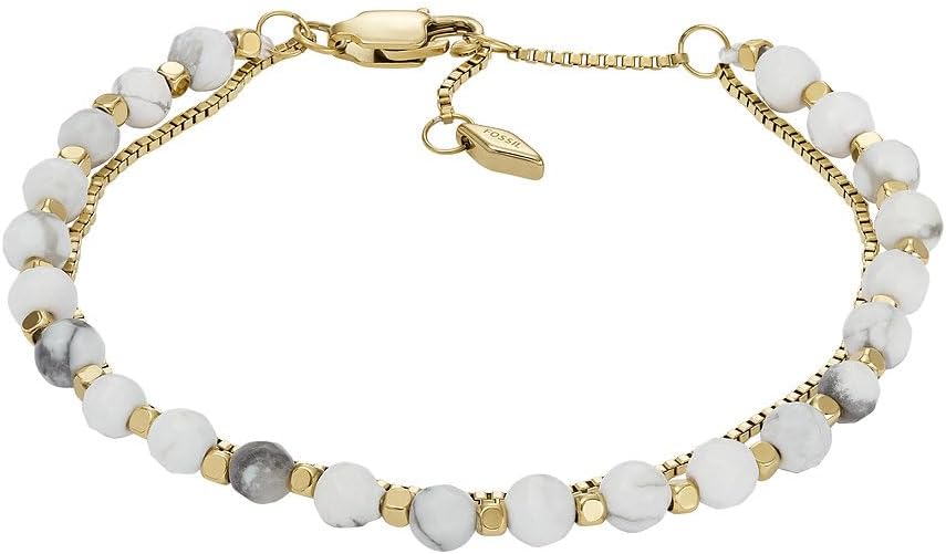 Thumbnail 6 de Fossil Damenarmband mit halbedenen Perlen und Karabinerverschluss (Edelstahl, goldfarben)