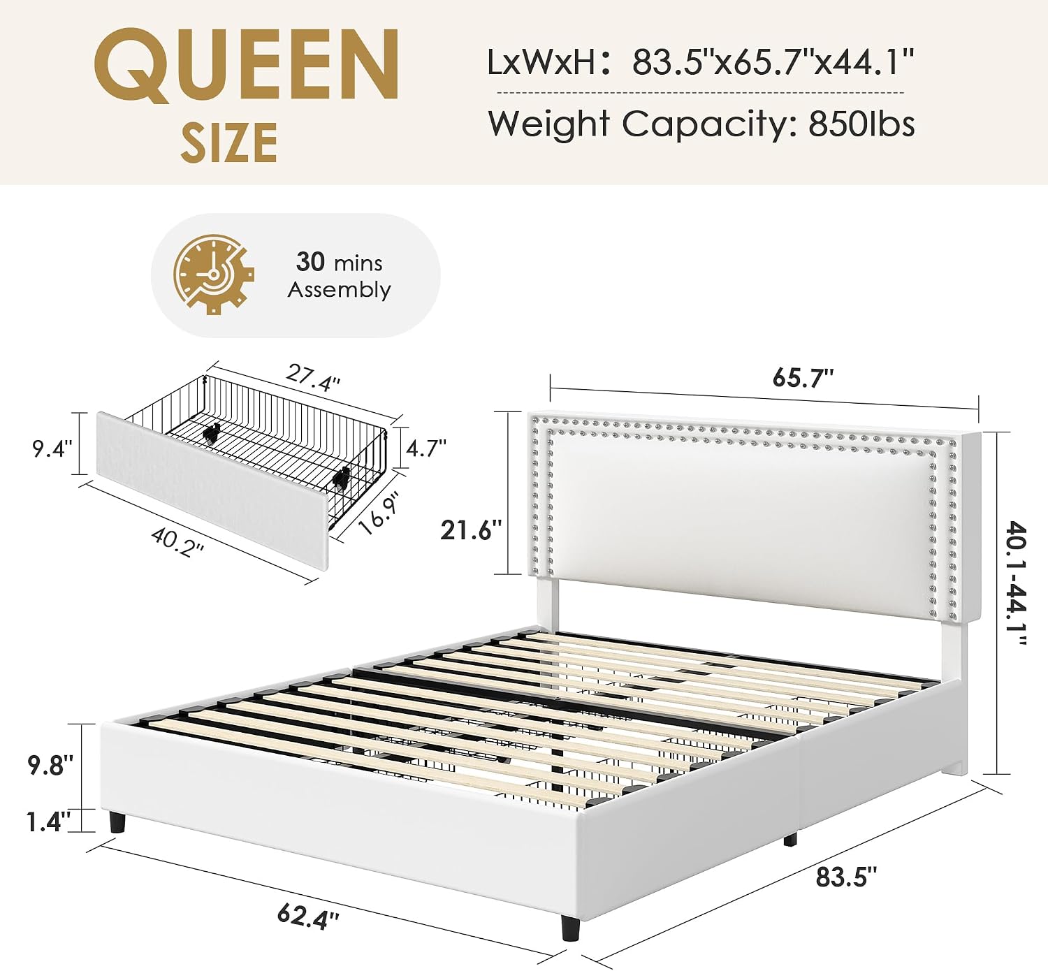 Detalle 2 de VECELO Queen Bed Frame