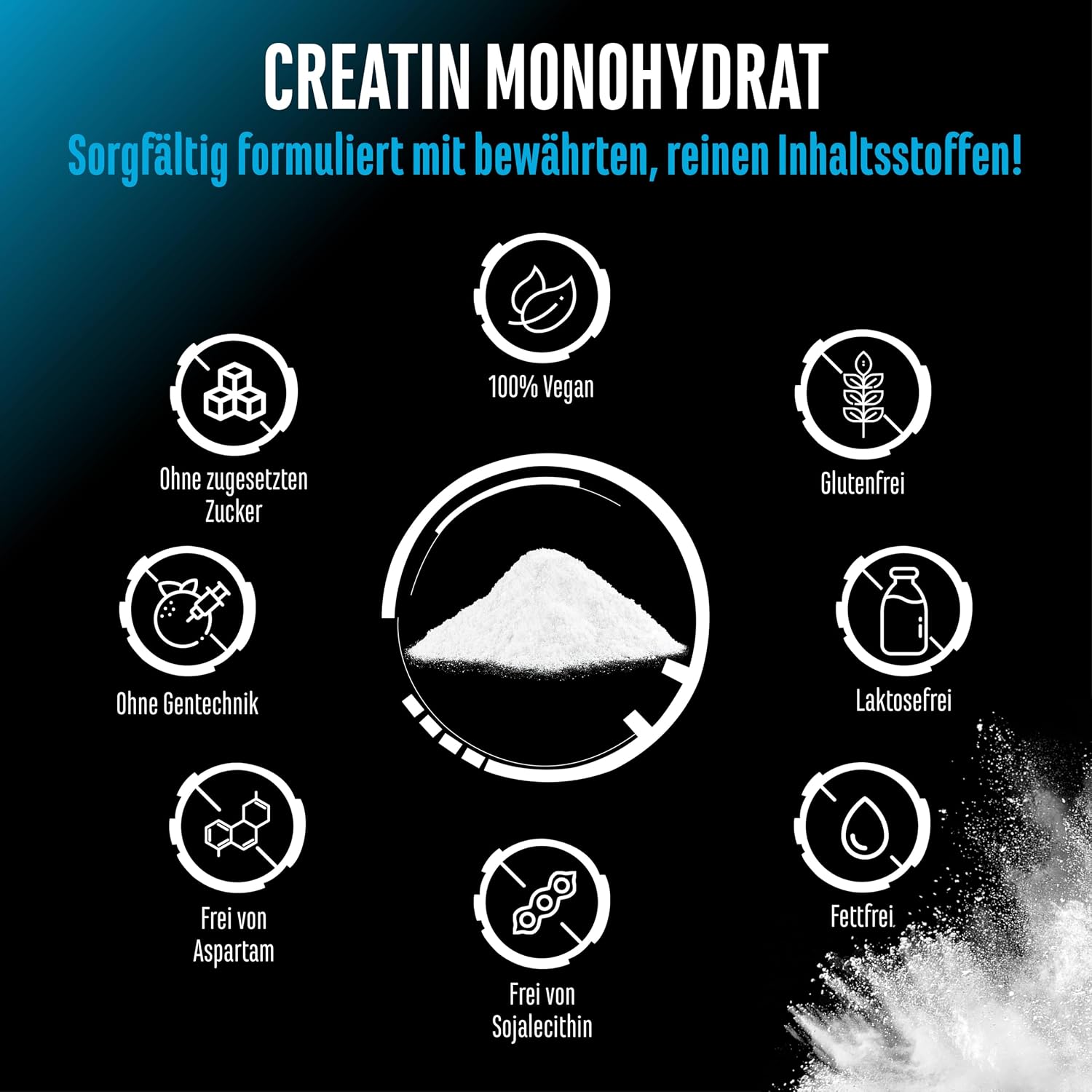 Detalle de Creatin Monohydrat Pulver (500 g, 146 Portionen) – mikrofein & vegan
