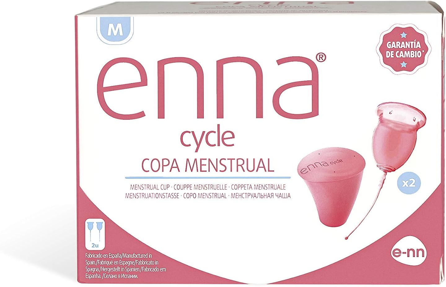 Detalle de Enna Cycle M, 2 kubeczki menstruacyjne z aplikatorem i pudełkiem