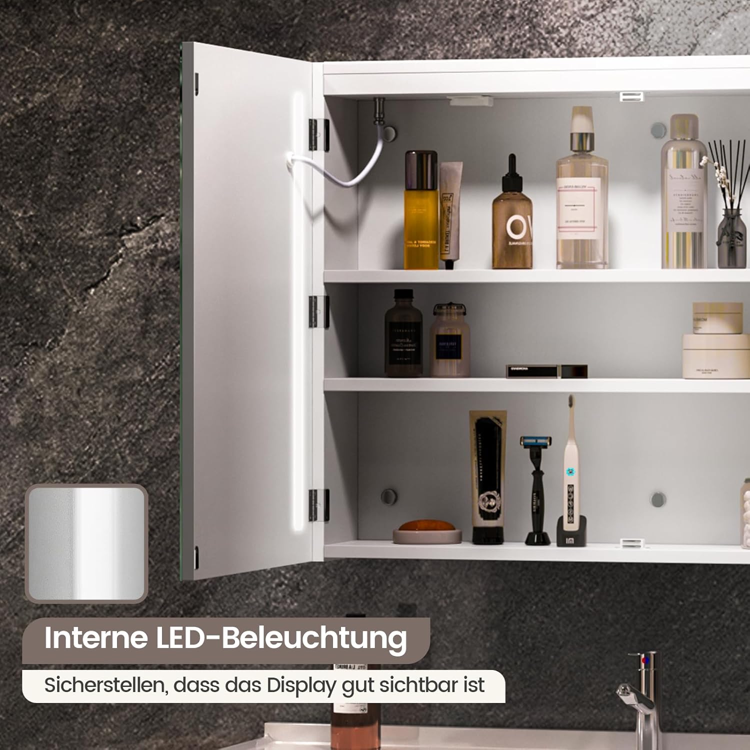 Thumbnail 3 de Luxstein Spiegelschrank 80x60 cm 🪞