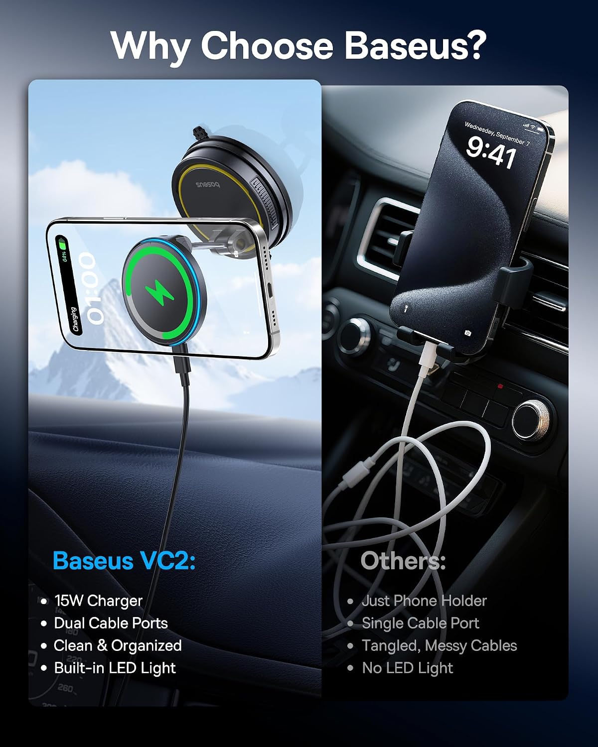 Thumbnail 4 de Baseus Vacuum 15W MagSafe Car Mount Charger