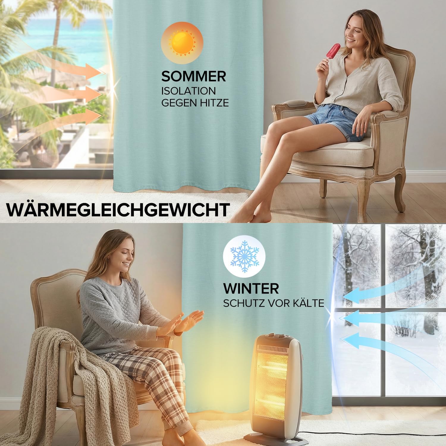 Detalle 2 de Runyéla Verdunkelungsvorhänge in Leinenoptik – 2er Set, Himmelblau, H 245 x B 140, OEKO-TEX, 305 g/m²