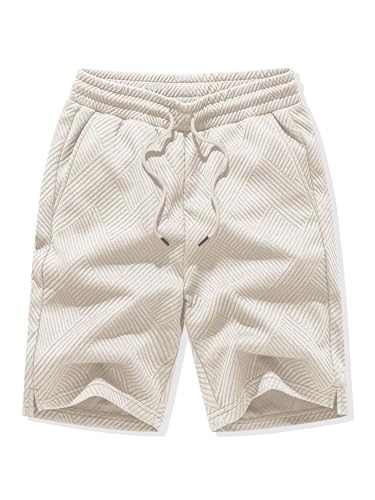 Detalle de JMIERR Herren Textur Kurze Hosen – Sommer Shorts Beige, Größe XL