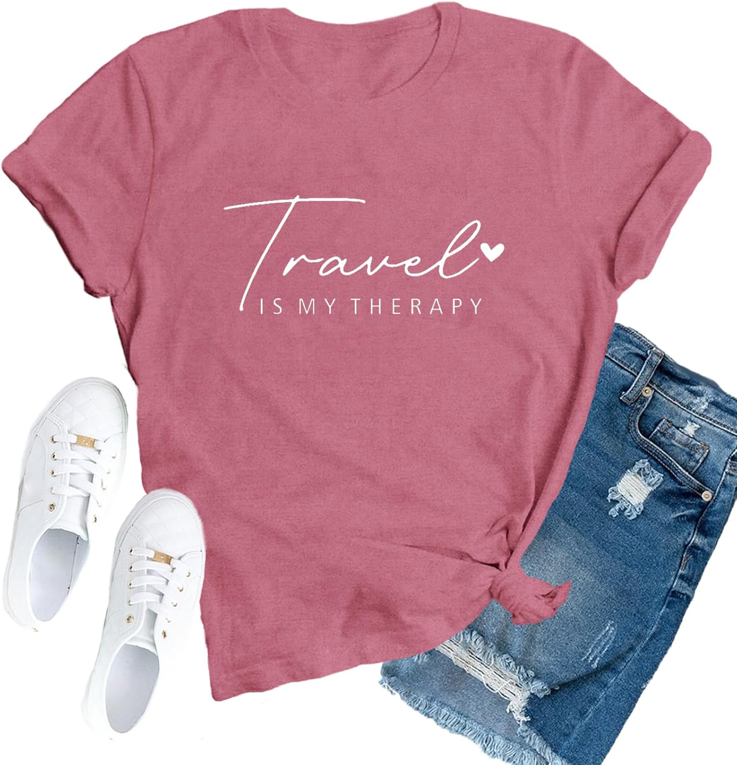 Detalle de SUWATOIN Travel Shirt for Women: Travel Is My Therapy Tee