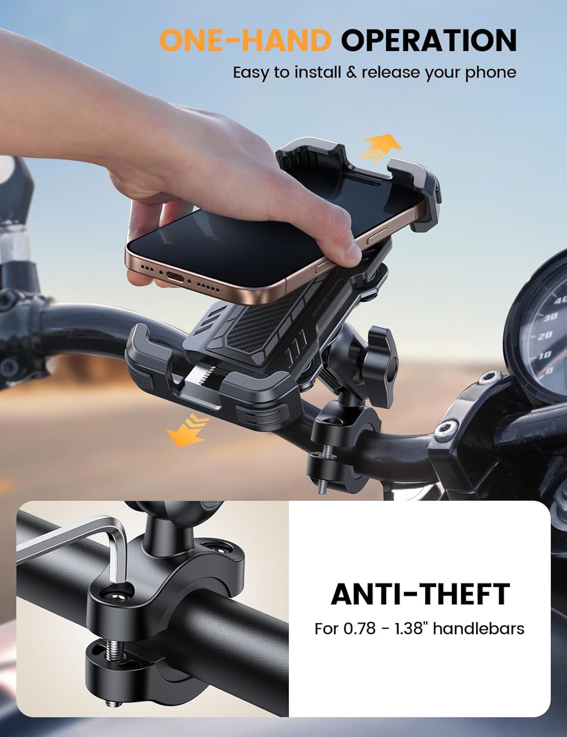 Thumbnail 3 de Lamicall Motorcycle Phone Mount Holder with Metal Extension Arm and Dual Anti-Shake