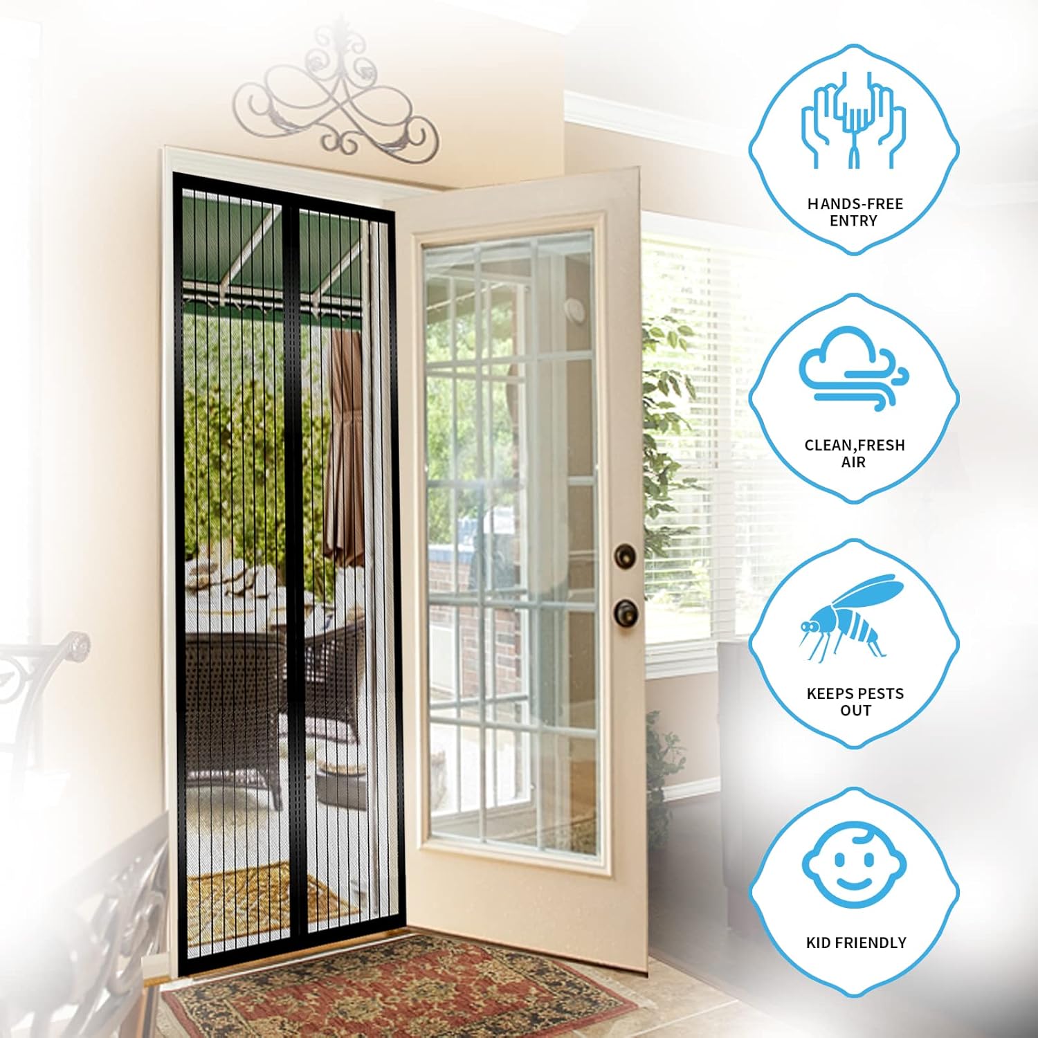 Thumbnail 5 de RnCop Magnetic Screen Door for Doors up to 90 × 200 cm (Black) – Heavy Duty Fly Screen with Self-Sealing Magnet Closure