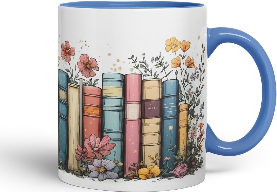Thumbnail 5 de Vixar Floral Bookshelf Coloured Ceramic Mug Cup Gift, 11oz (White)