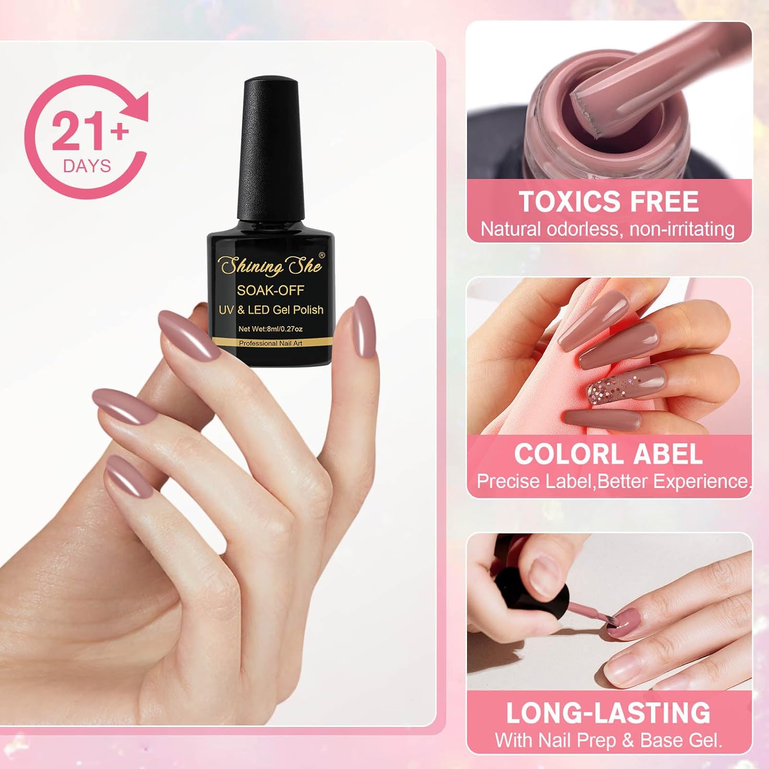 Thumbnail 4 de Shining She UV-Nagellack-Set mit 6 Farben (Glitzer & Nude), 8 ml pro Flasche – für DIY Nailart zu Hause