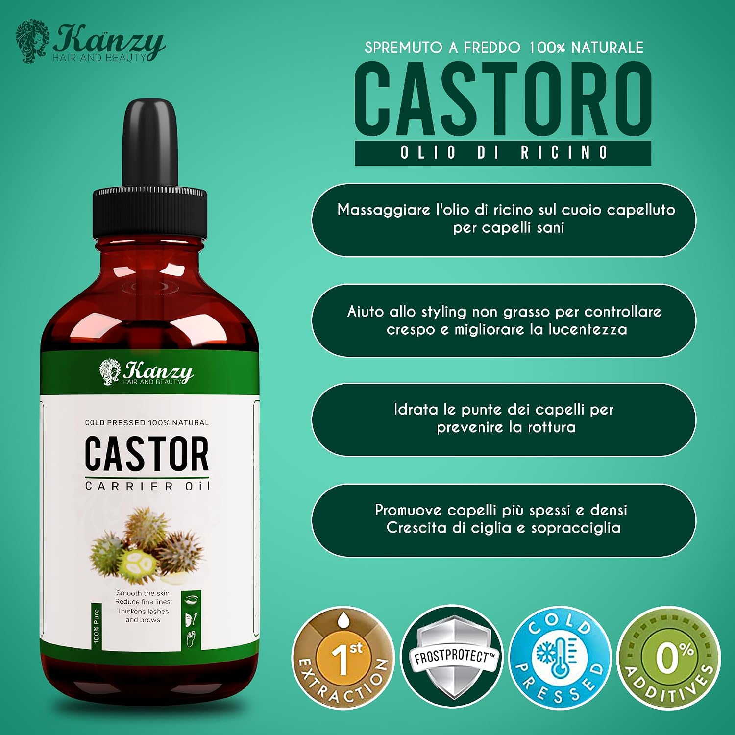 Detalle 2 de Kanzy Olio di Ricino 100 ml per ciglia e sopracciglia