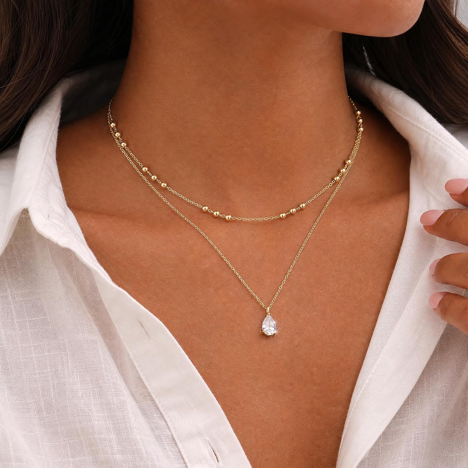 Detalle de Sylune Layered Necklace with Cubic Zirconia