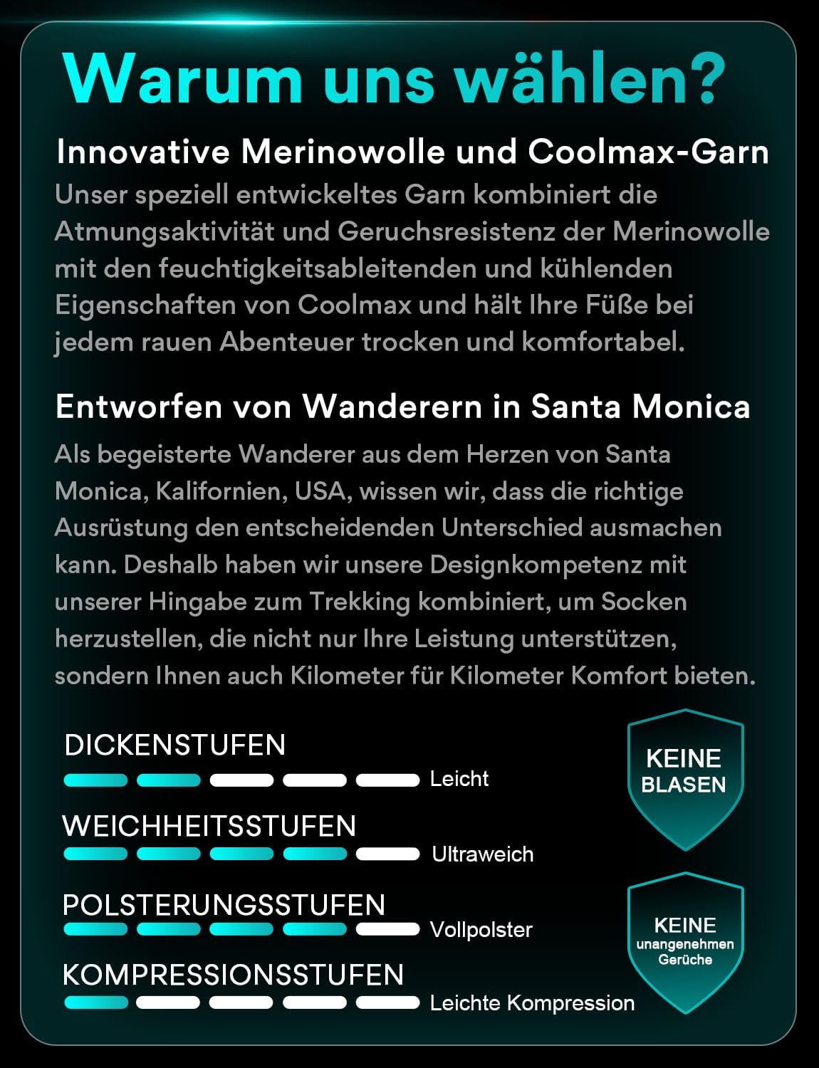 Detalle de Juclise Sommer Merinowolle Wandersocken für Damen mit Kompression und Anti-Blasen-Polsterung