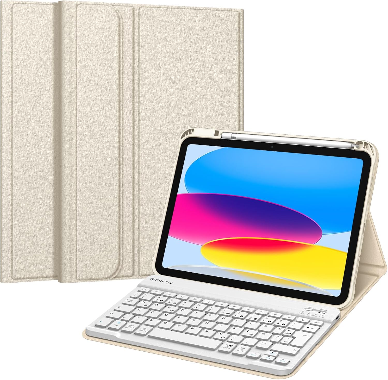 Detalle de FINTIE Hülle mit abnehmbarer Tastatur für iPad (A16) 11/10.9 Generation 2025/2022 – QWERTZ, magnetisch, Champagner