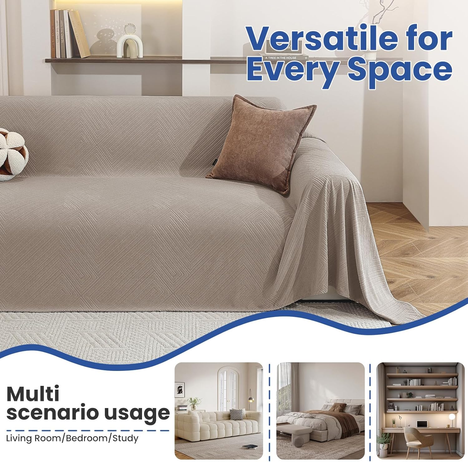 Thumbnail 4 de Ystyle Telo Copridivano Angolare 2 Pezzi – Copri Divano a L Antimacchia Lavabile, 200x260 cm + 200x280 cm, Telo Copridivano Universale per Angolo, Grano Cachi