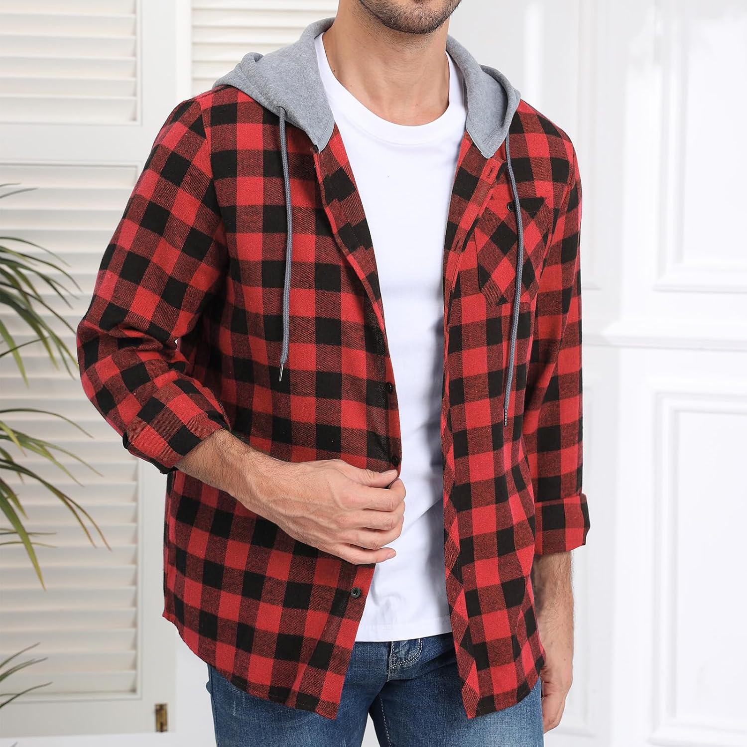 Detalle de CTU Mens Lightweight Checked Shirt Jacket with Hood and Pocket