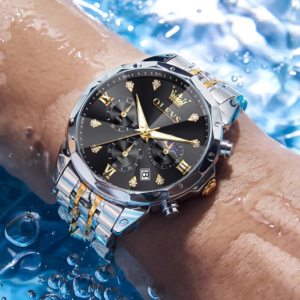 Detalle de OLEVS Herren Quarz Uhr „Luxus Business“ mit Chronograph, Mondphase, Datum und 3 ATM Wasserdicht