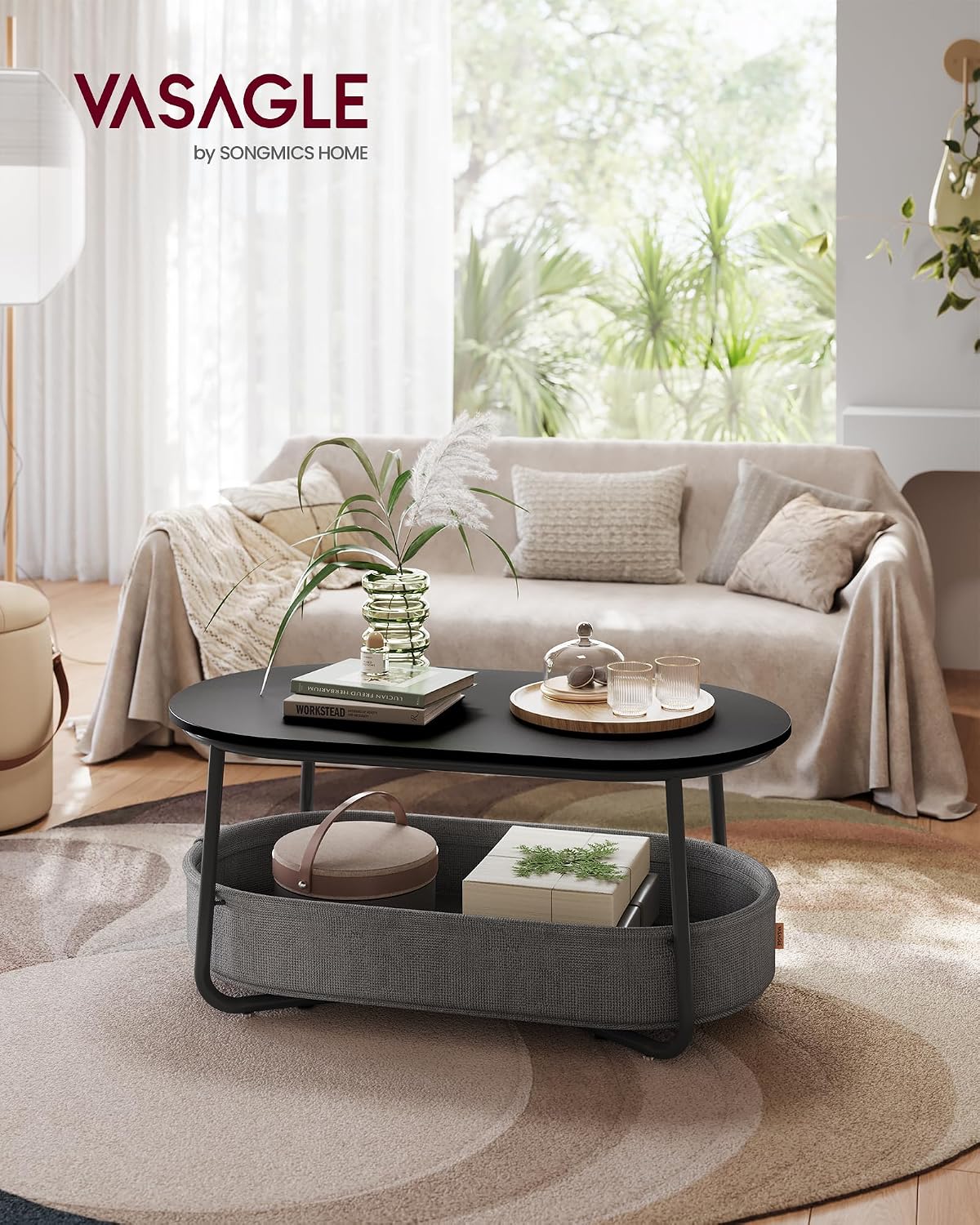 Thumbnail 1 de VASAGLE LCT222B56 Oval Coffee Table with Fabric Storage Basket