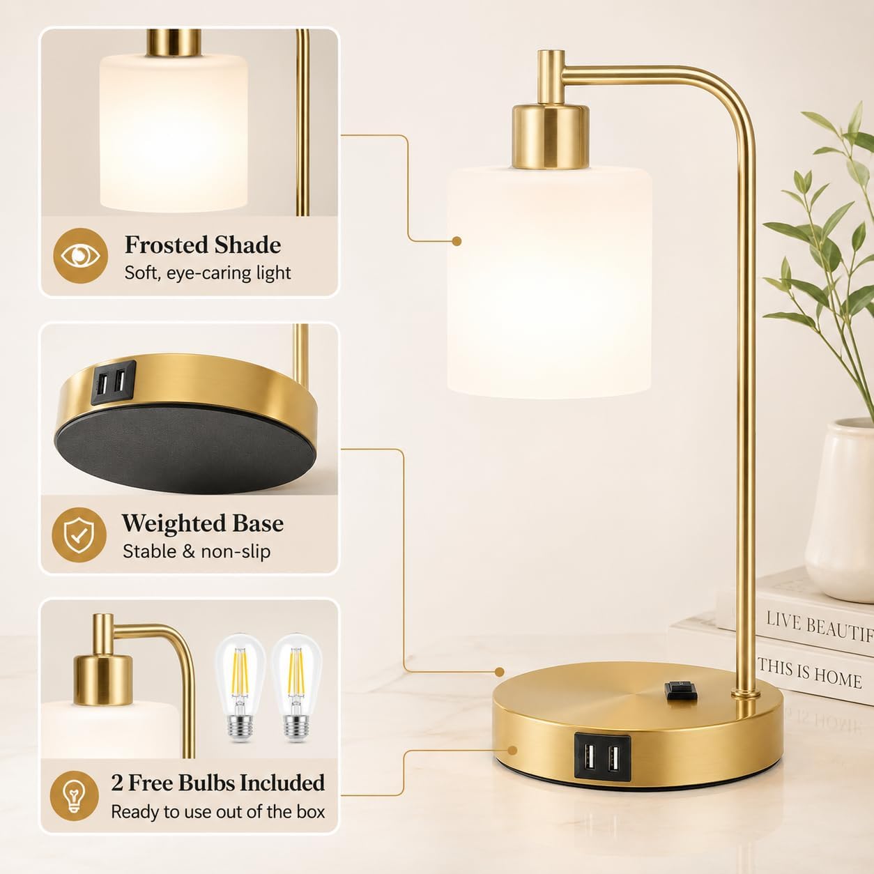 Detalle 2 de Touch-Control Table Lamps with Opal Glass Shades