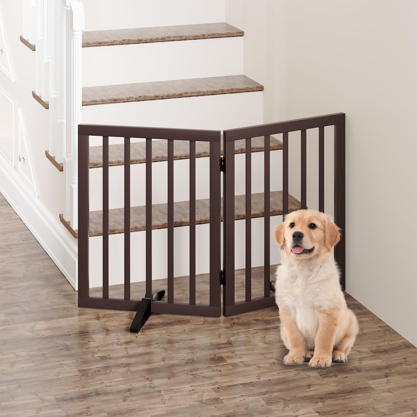 Algherohein Dog Gates for Doorways – Foldable Indoor Gate (2 Panels) in Brown