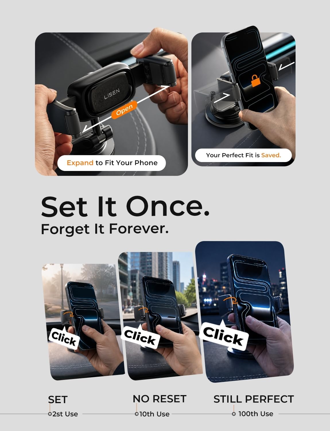 Thumbnail 3 de LISEN Suction Phone Mount (Auto-Adjusting, One-Touch Vacuum Holder) for Car Dash