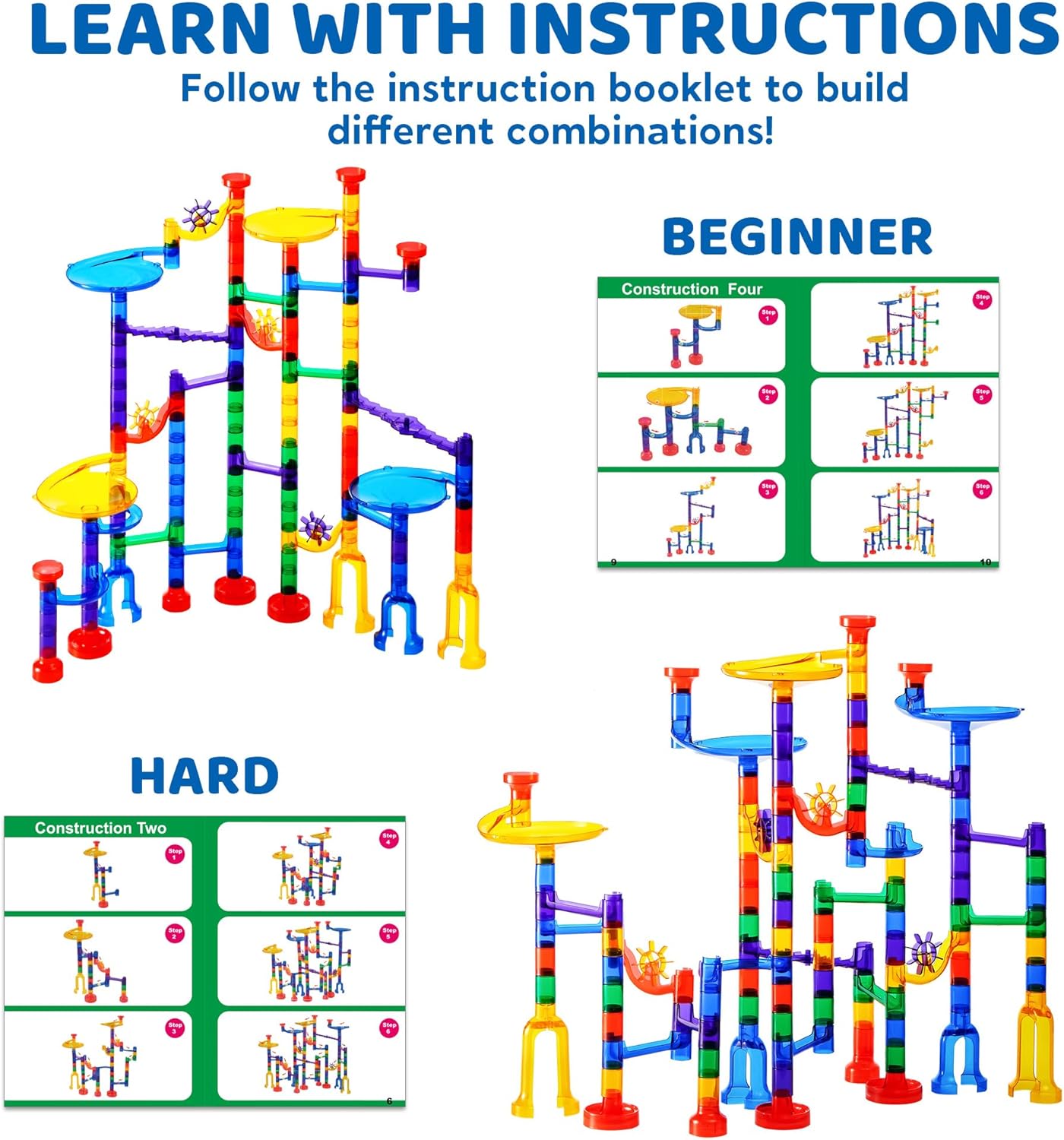 Detalle de JOYIN 150-Piece Marble Run Premium Set with Transparent Tracks and Glass Marbles