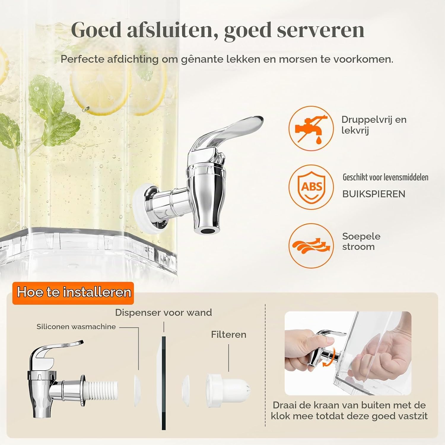 Detalle 2 de Lifewit 24319 drankdispenser 4 liter met tapkraan en ijscompartiment
