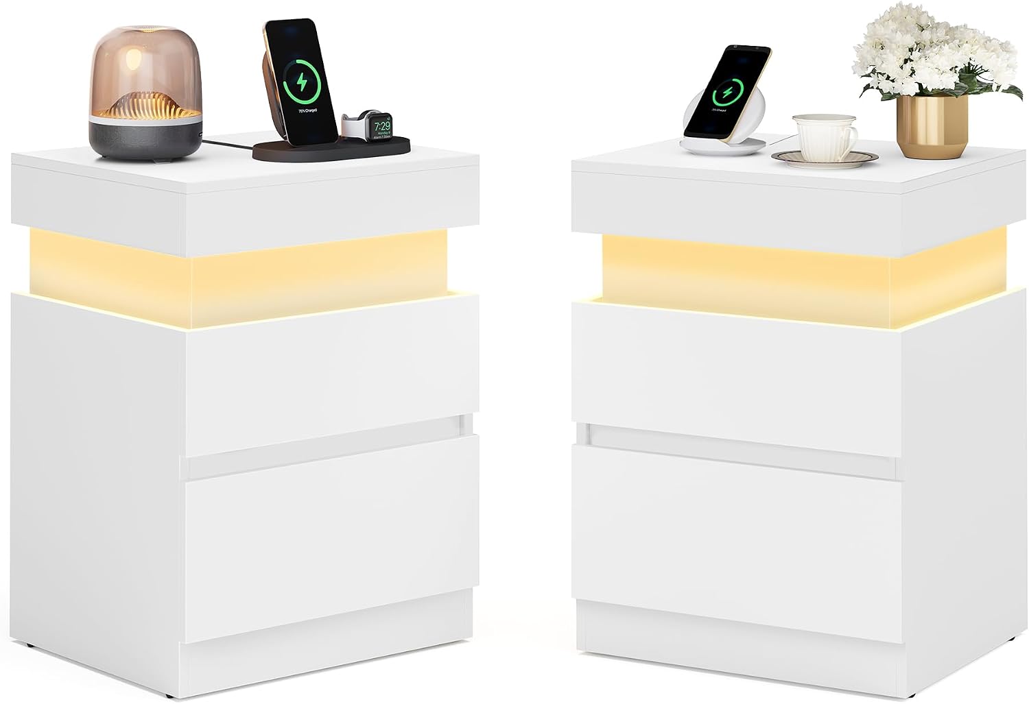 Thumbnail 6 de VASAGLE Collezione KAILYN – Comodino con multipresa integrata, piano scorrevole e striscia LED in Bianco Neve