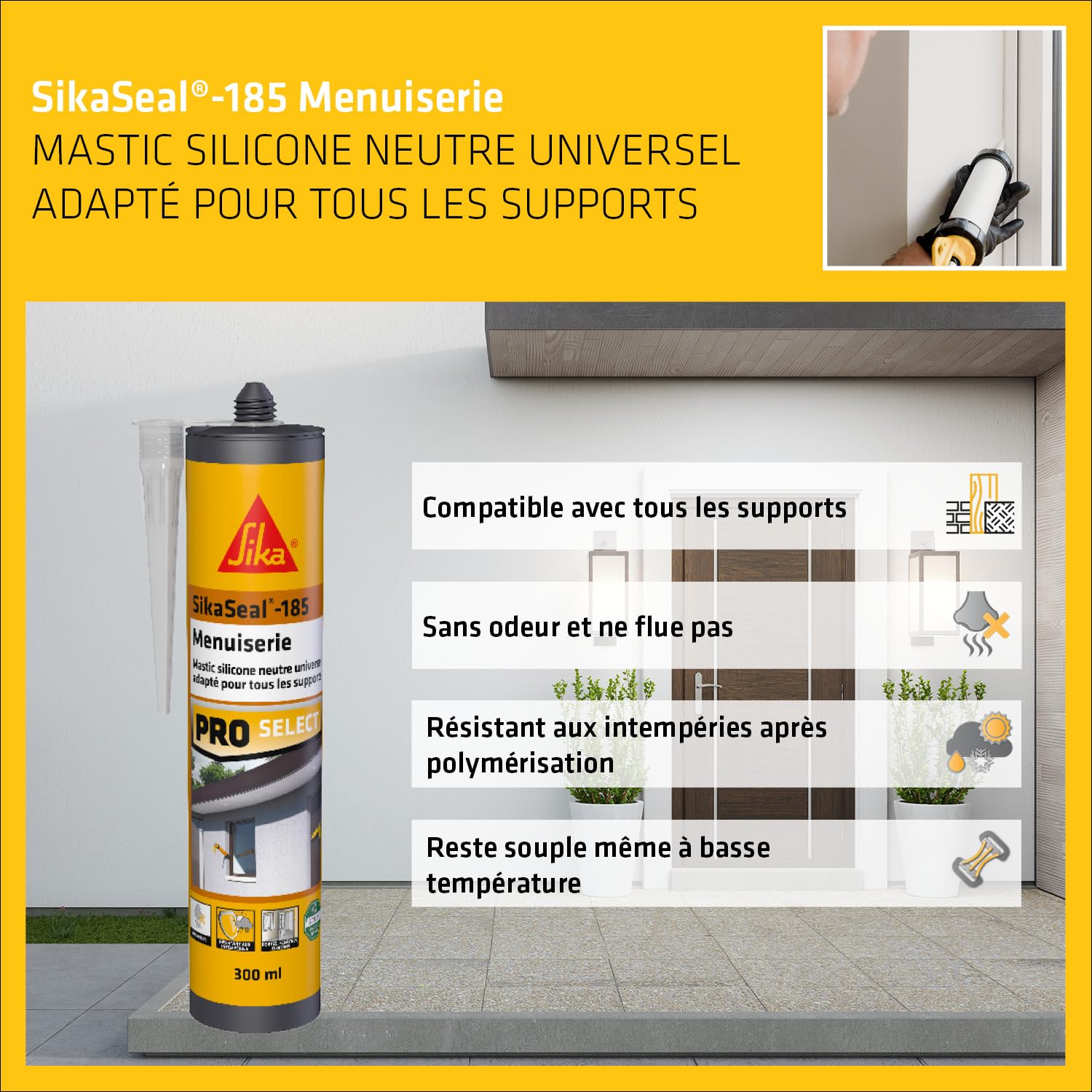 Thumbnail 3 de SikaSeal-185 Mastic Silicone Universel – Joint de construction transparent 300 ml
