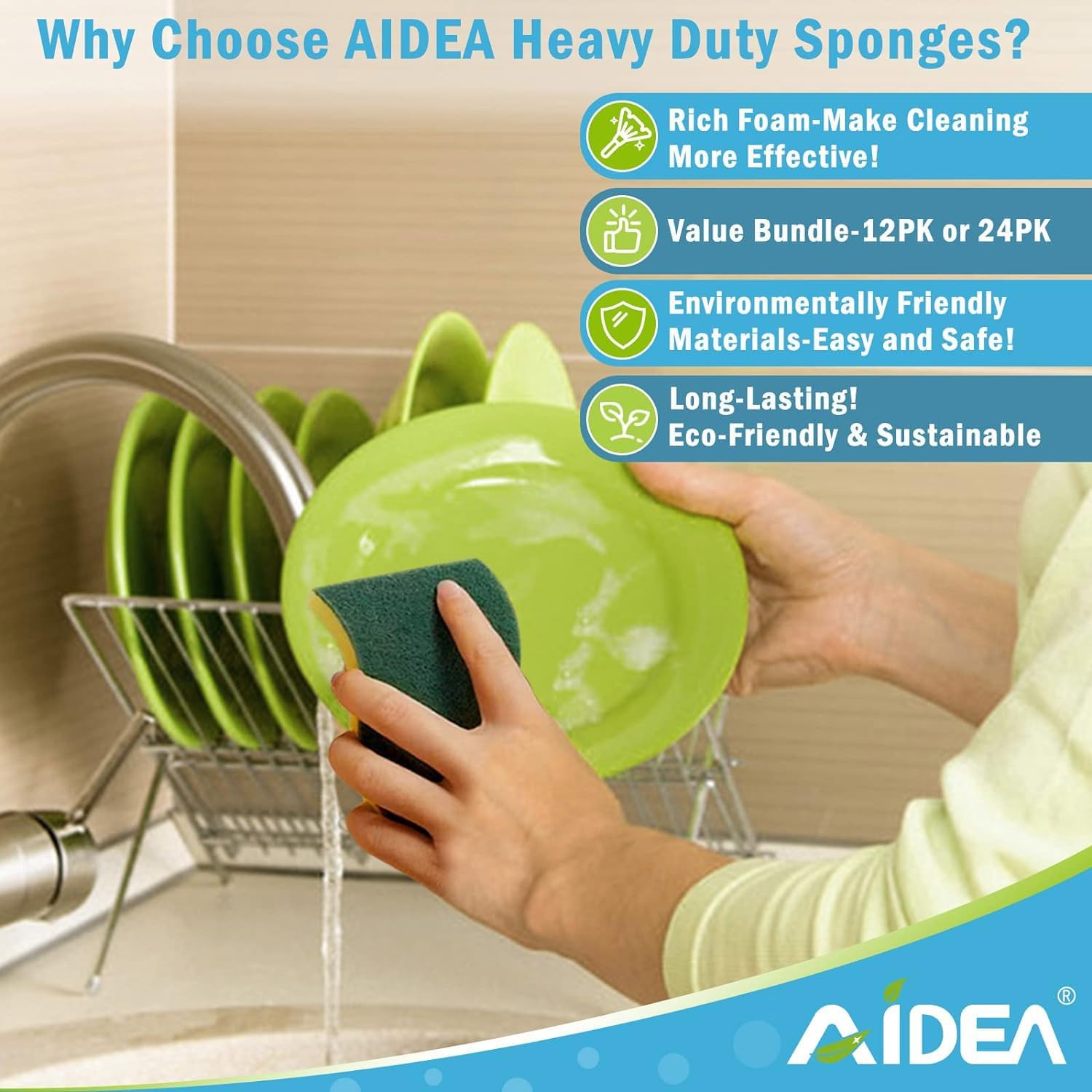 Thumbnail 2 de AIDEA Sponges Kitchen: 50-Pack Heavy Duty Dish Sponge with Dual-Sided Scrubbers