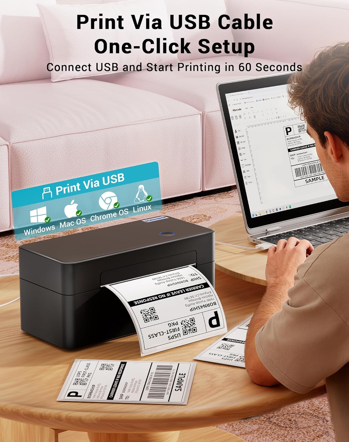 Detalle de BORN4SHIP 4x6 USB Thermal Printer for Shipping Labels