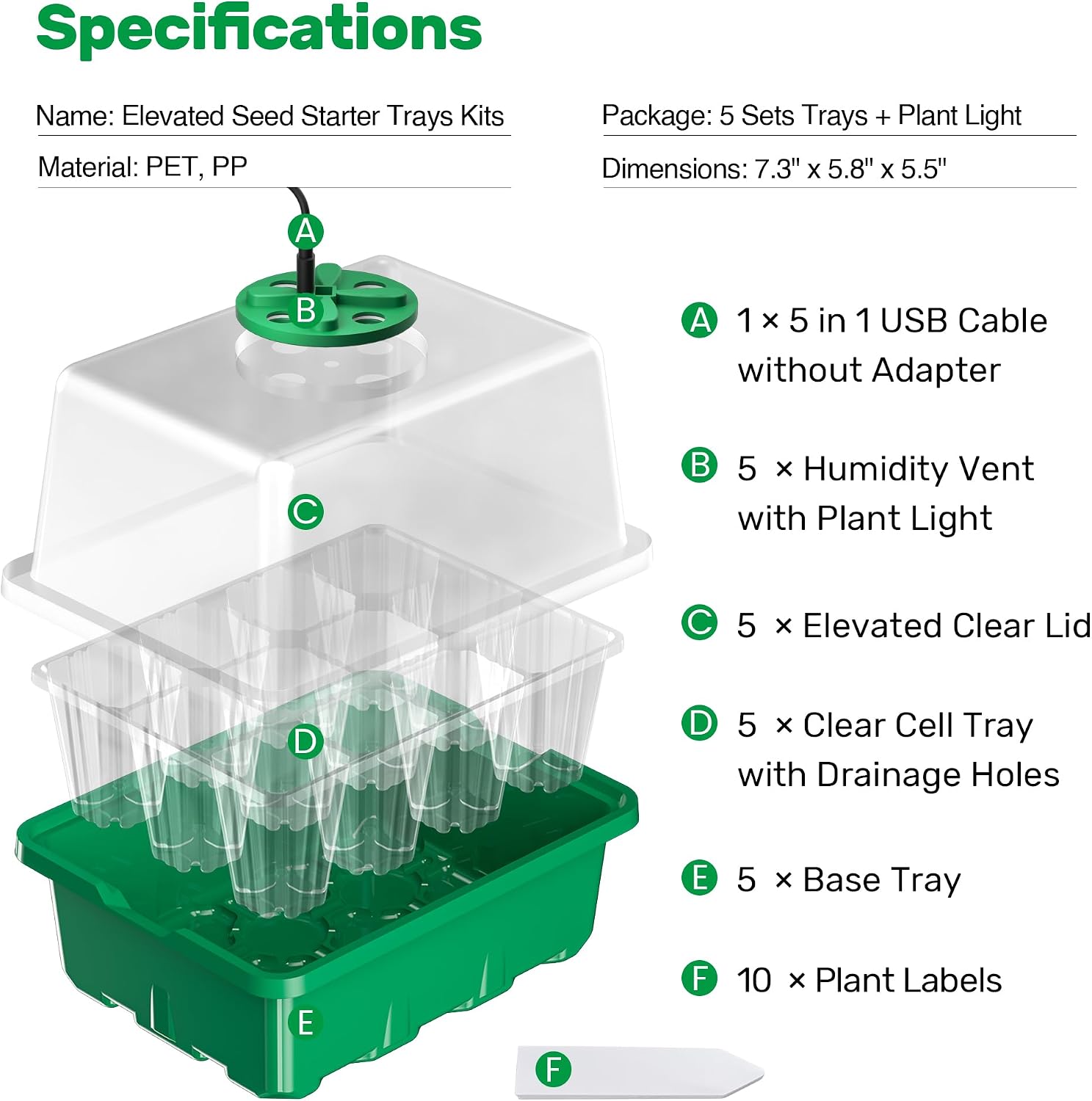 Thumbnail 4 de MIXC Seed Trays with Grow Light – 5 Pack Propagation Kit for Indoor Plants
