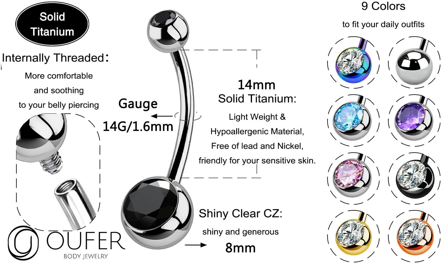 Thumbnail 2 de OUFER 14MM Bijou Ombilical Titane