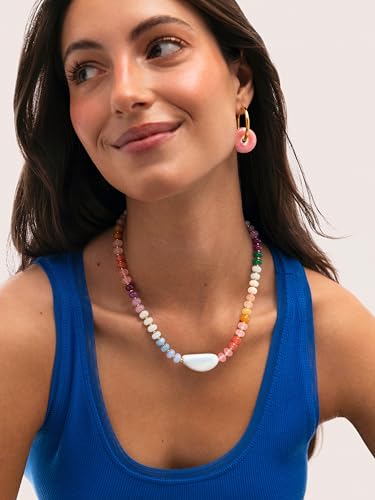 Detalle 2 de SINGULARU Collar Mujer Gummy Stones | Acero bañado en oro 18kt y cerámica azul