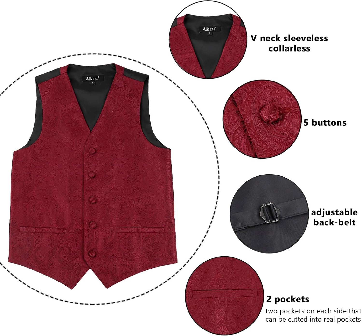Detalle de Alizeal Boys Classic Paisley Bow Tie and Suit Vest Set