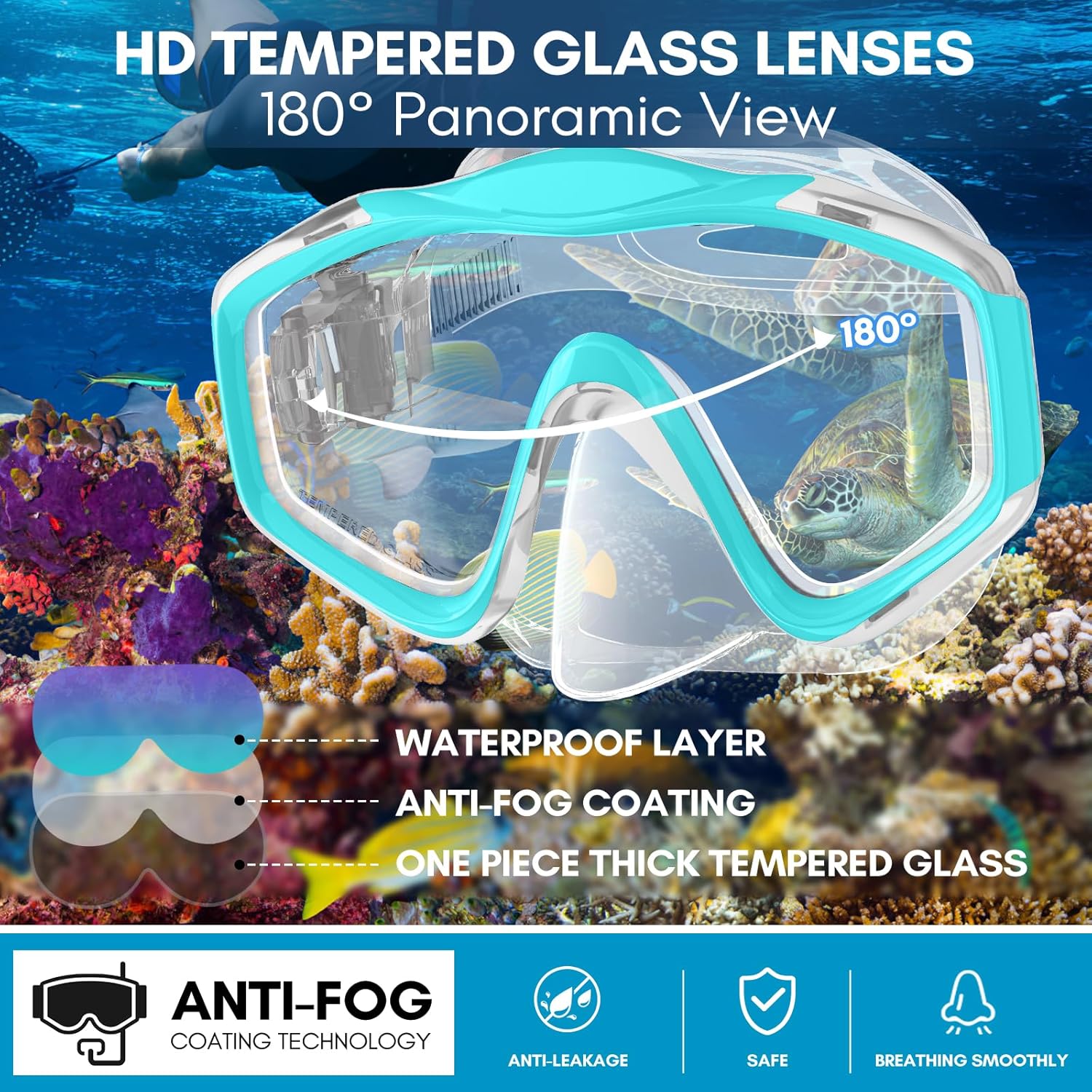 Thumbnail 2 de HiiPeak Kids Snorkel Set Dry Top Mask