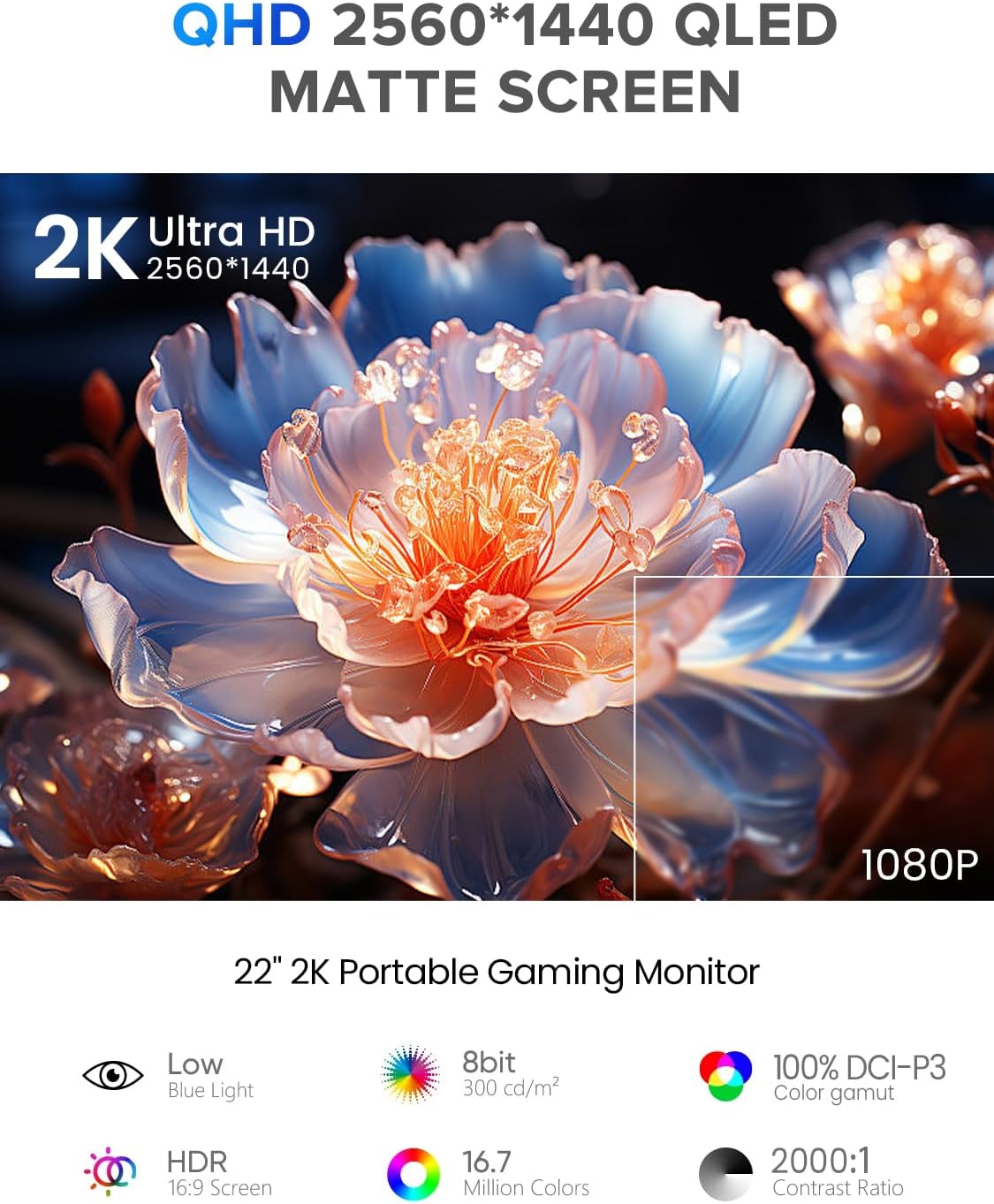 Thumbnail 2 de UPERFECT 22 Zoll 2K QLED Touchscreen Portable Monitor – 2560x1440, USB-C, Mini HDMI, VESA-kompatibel