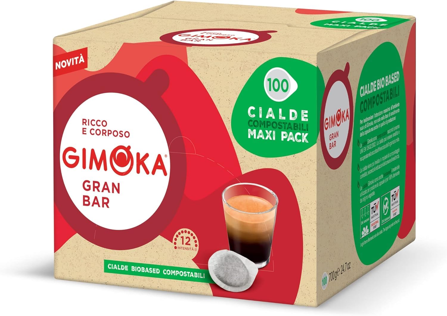Detalle de Gimoka Kompostierbare Kaffeepads Gran Bar Intensität 12 – ESE 44 mm kompatibel
