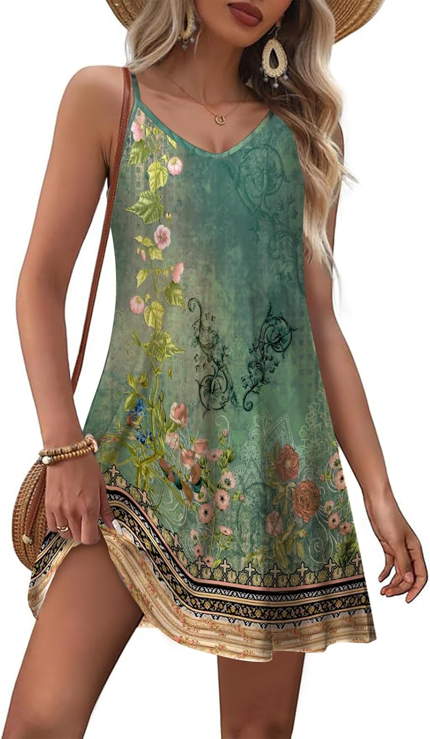 Detalle de RIROW Spaghetti-Strap Midi Beach Cover-Up Dress, Lightweight Stretch Knit