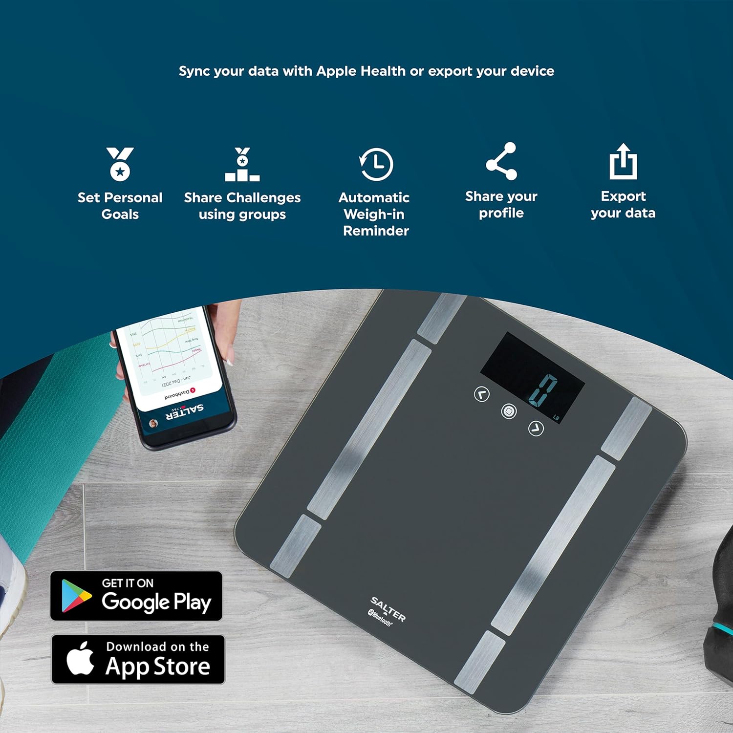 Detalle 2 de Salter SA00432FEU6 inteligentna waga łazienkowa Bluetooth, 200 kg, 8 użytkowników