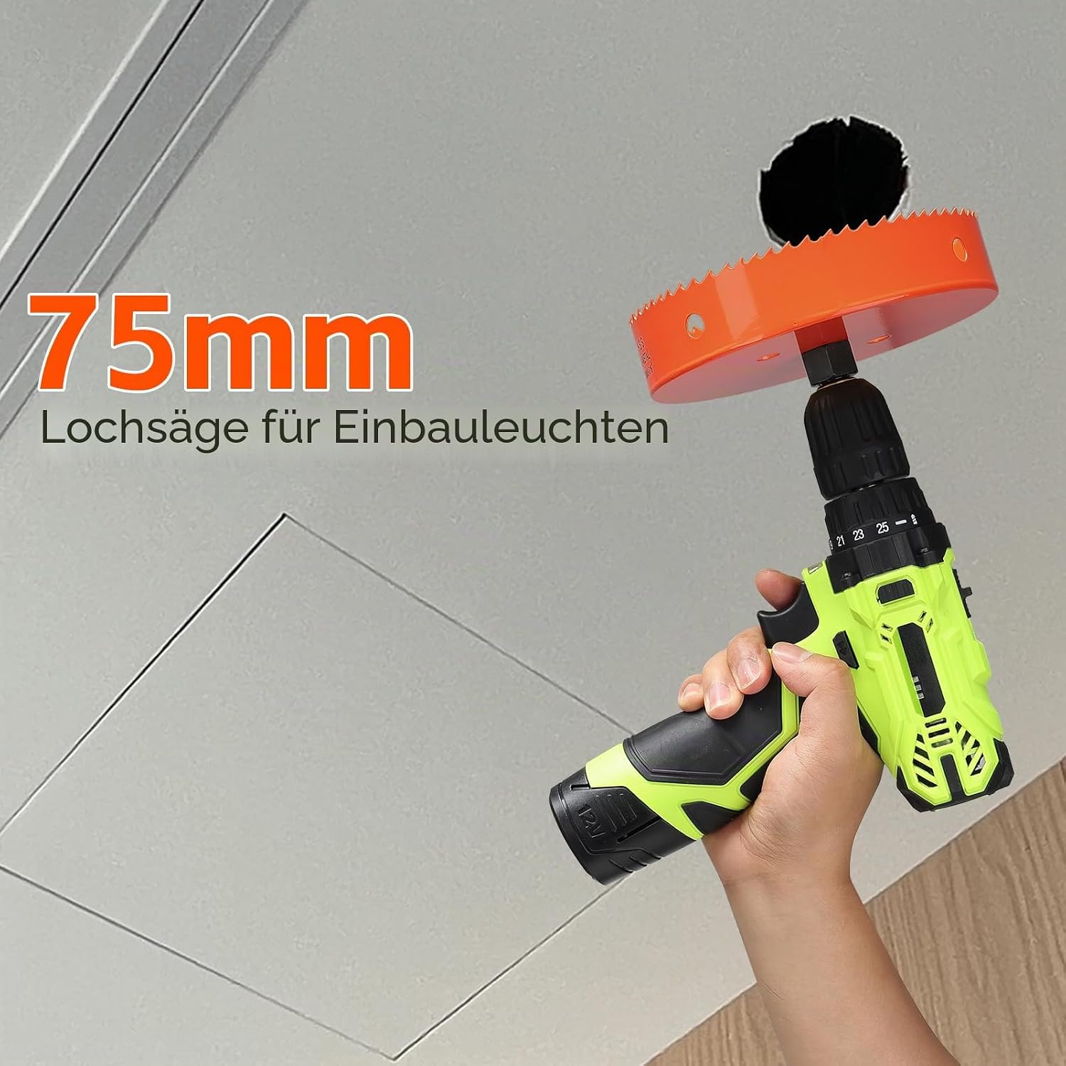 Detalle de Lochsäge 75 mm Orange – M42 HSS Bi-Metall Lochsäge für Holz, Trockenbau und Dünnblech