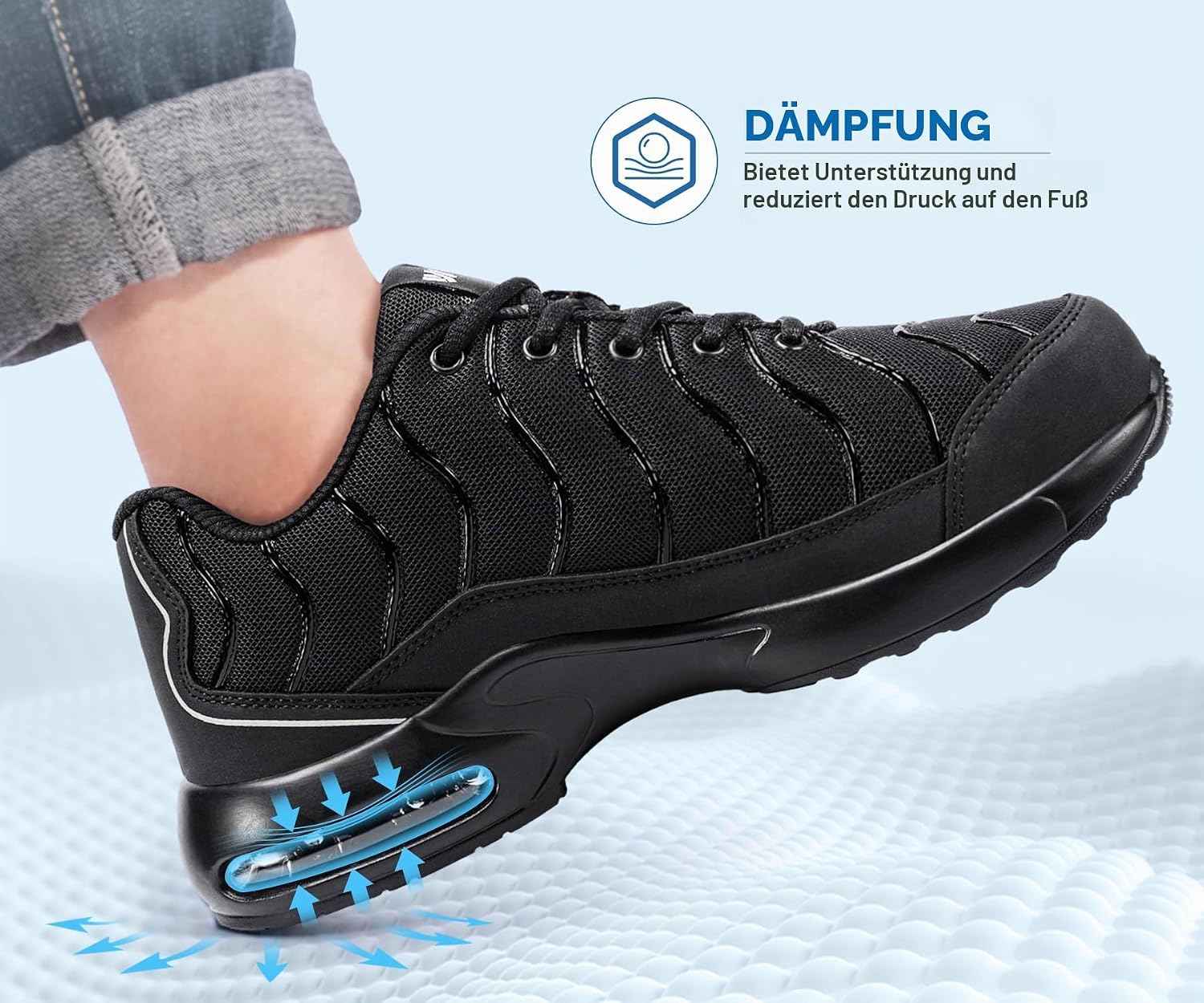 Detalle 2 de LARNMERN Arbeitsschuhe Unisex – leicht, breit/normal geschnitten, Stahlkappe, Stoßdämpfung, atmungsaktiv, Größe 35–51 EU