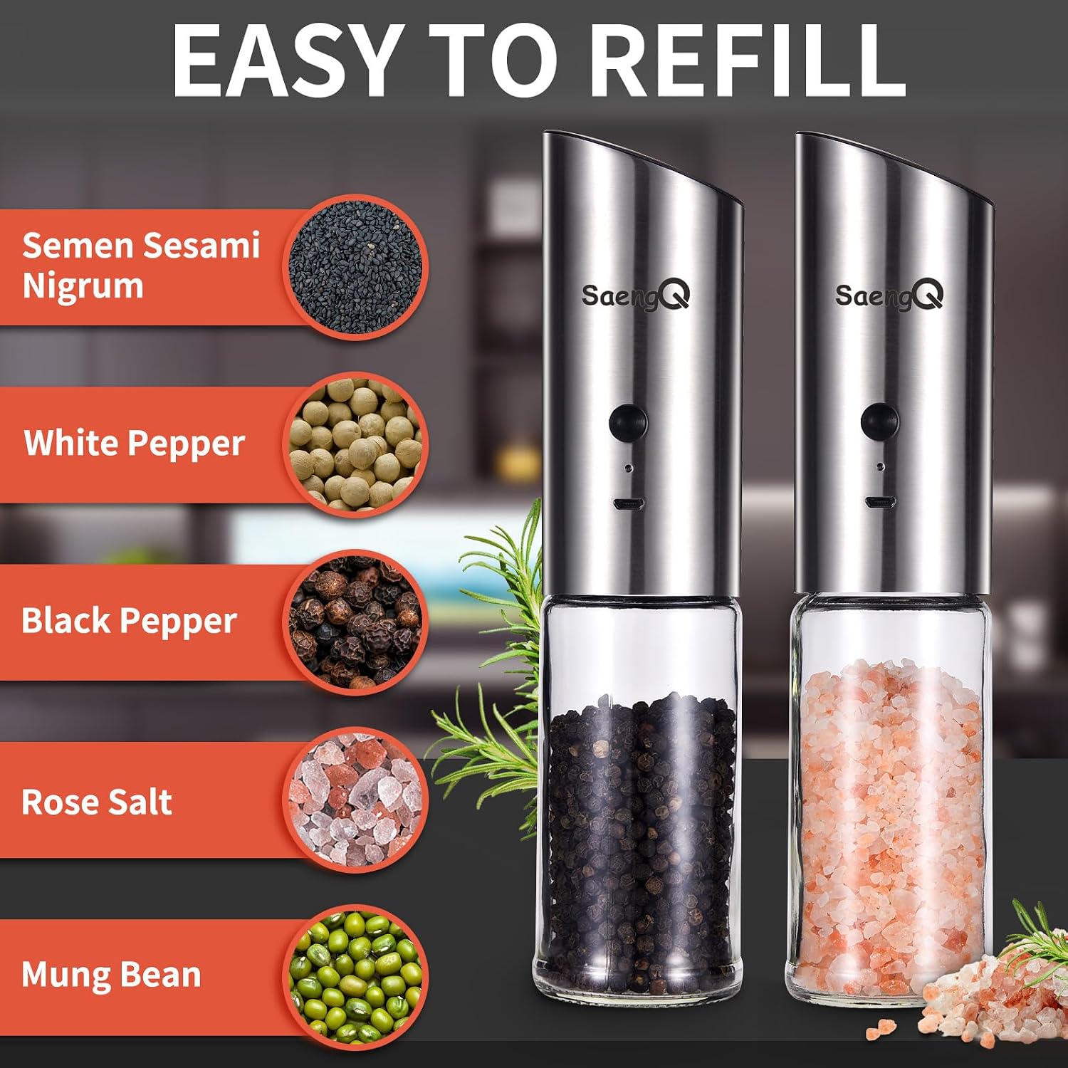 Thumbnail 6 de SaengQ Electric Salt and Pepper Grinder Set with Glass Containers