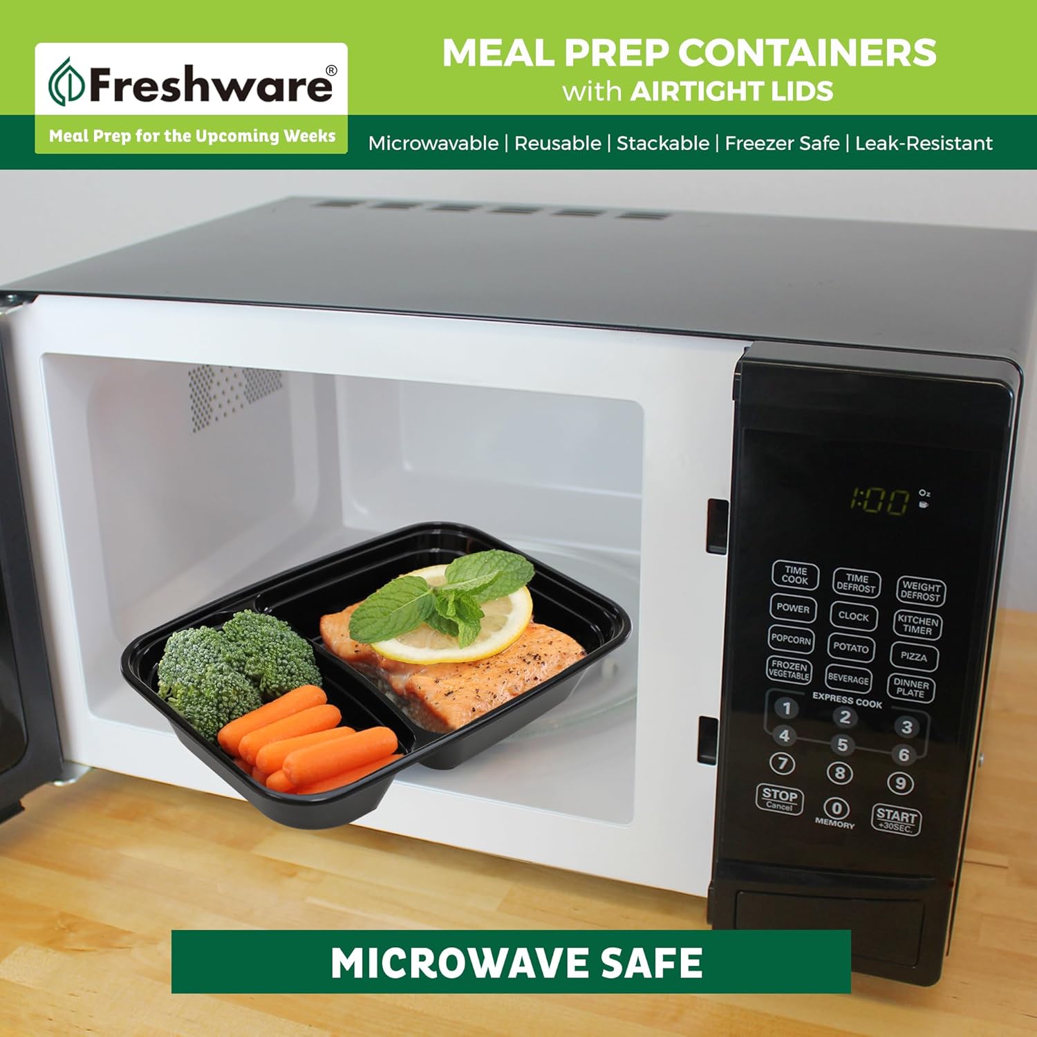 Thumbnail 6 de Freshware Meal Prep Containers (50 Count) 2-Compartment BPA-Free Bento Boxes, 28 oz, Stackable Lids