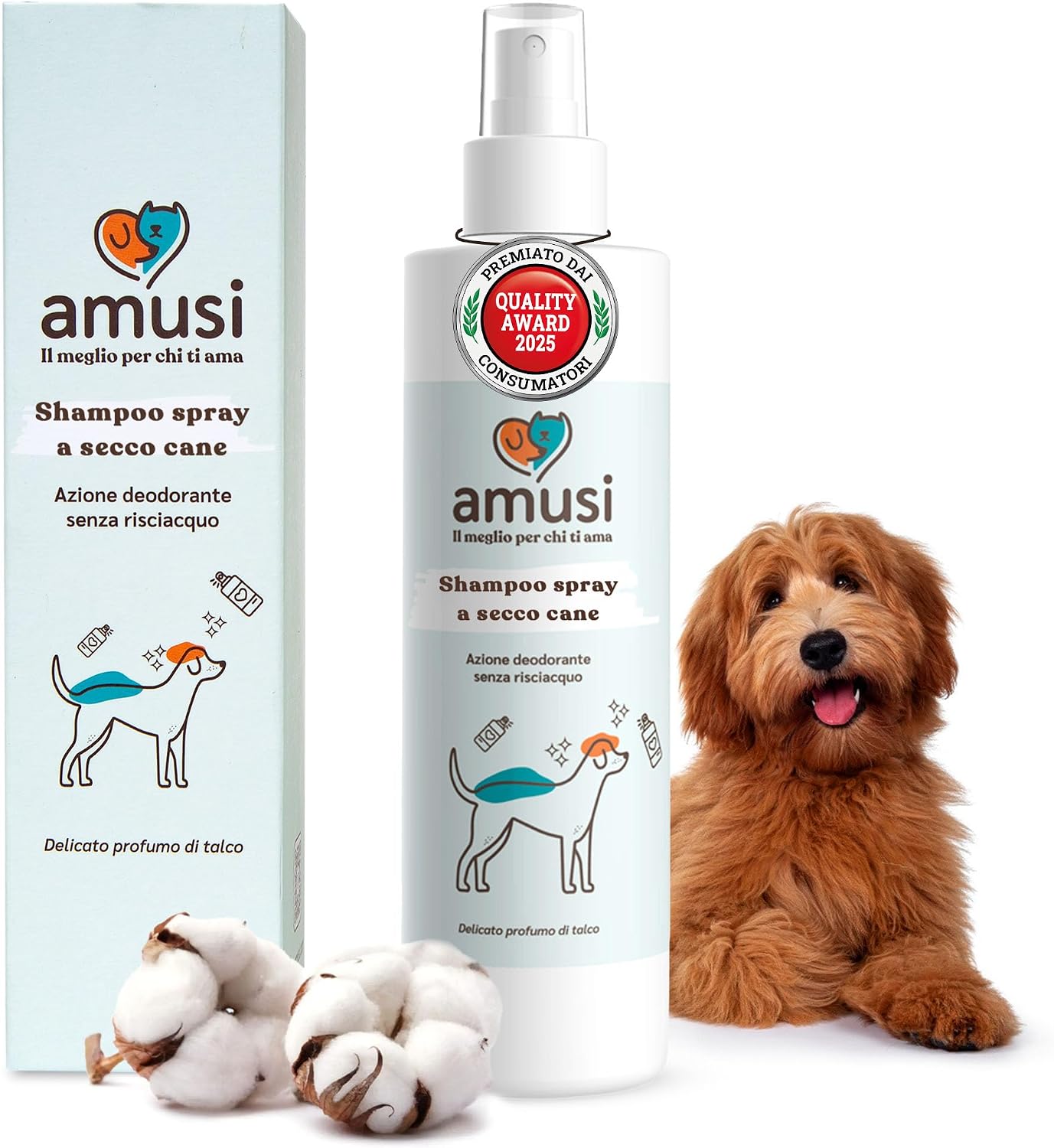 Detalle de amusi Shampoo Secco per Cani 250 ml Antiodore – spray senza risciacquo, naturale e vegano