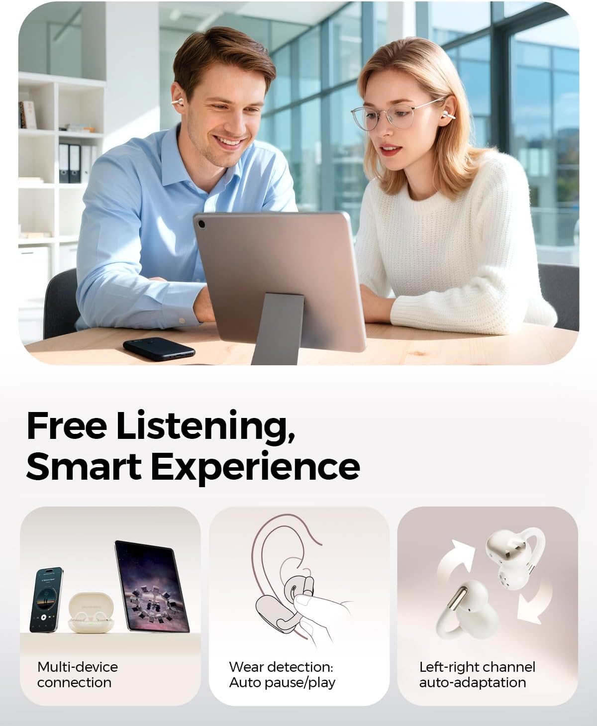 Detalle de SoundPEATS Clip1 open-ear Bluetooth earbuds